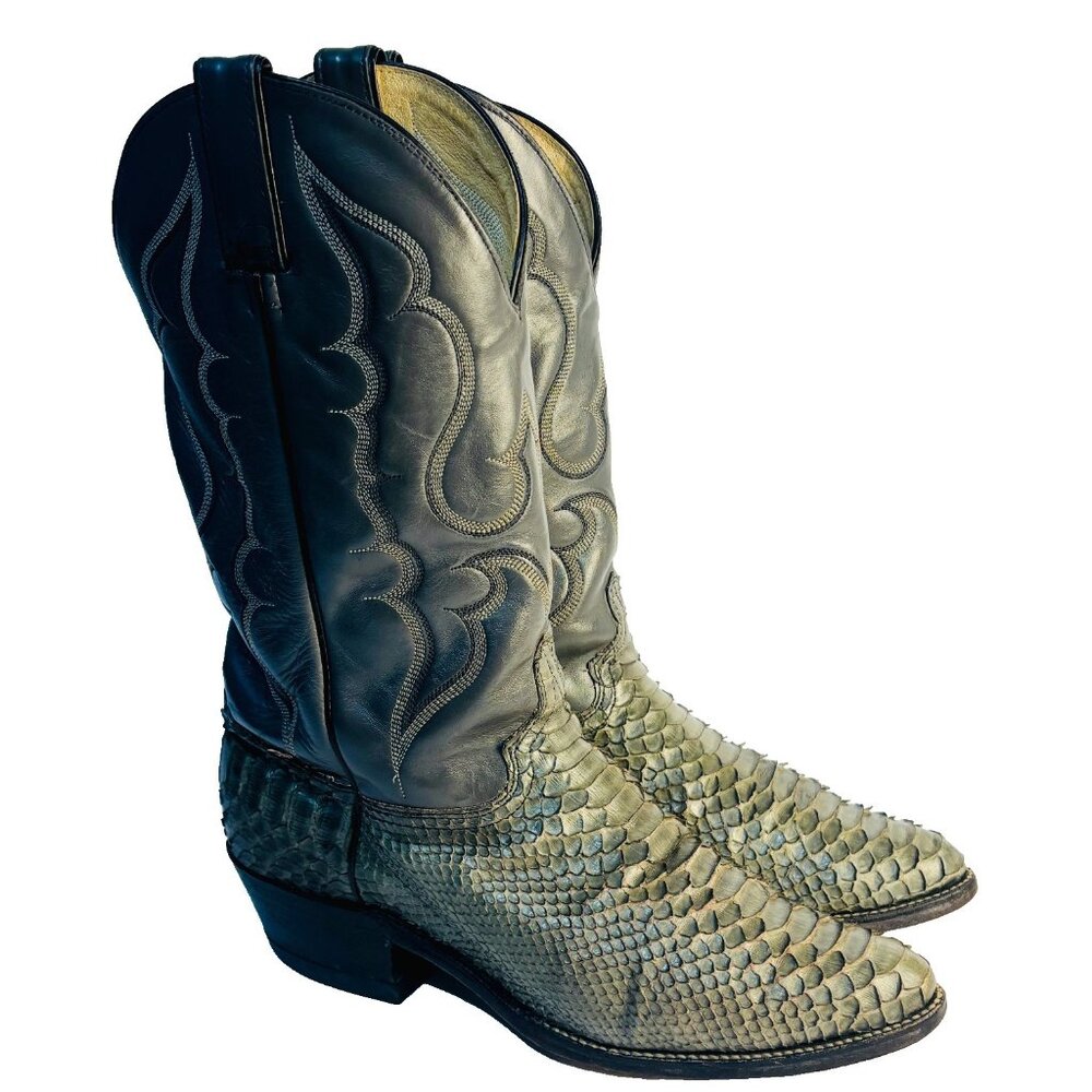 Vintage Abiline Gray Python Snakeskin Cowboy Boots Men Size 9.5 Made In USA
